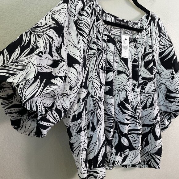 NEW $59 Lane Bryant Womens Plus 20 Floral Short Bubble Sleeve Top Shirt Blouse - Picture 5 of 9